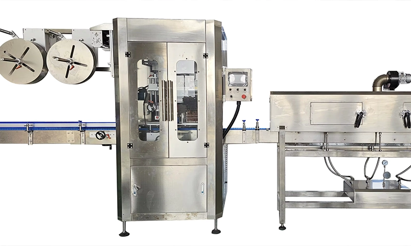 Automatic Shrink Sleeve Bottles Labeling Capping Packing Machine