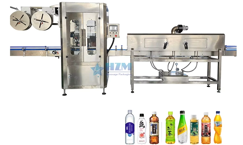 Automatic Shrink Sleeve Bottles Labeling Capping Packing Machine
