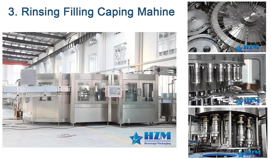 Partial display of water production line Rinsing Filling Caping Mahine